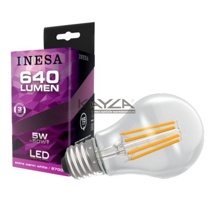 INESA 60616 Filament A60 5W 640lm 2700K E27 300° G3