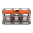 WAGO 221-413 vezetékösszekötő, 3 x 0,2–4 mm², CAGE CLAMP®, karos, átlátszó ház, oldható, lapos kivitel
