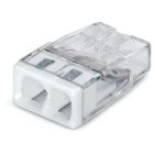 WAGO PUSH WIRE® 2273-202 vezetékösszekötő 2 x 2,5 mm² tömör vezetékhez, áttetsző ház, fehér fedél, T60 max 60 °C