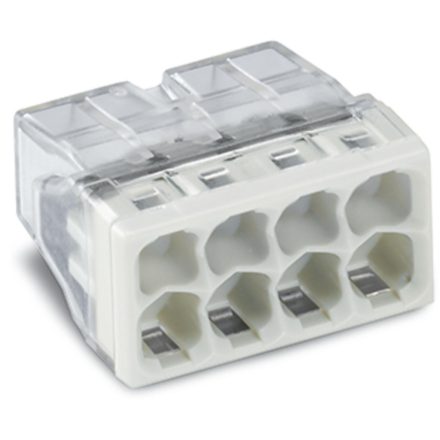 WAGO PUSH WIRE® 2273-208 vezeték összekötő, 8 csatlakozó, 0,5–2,5 mm² tömör vezetékhez, nem oldható, átlátszó ház, fehér fedél