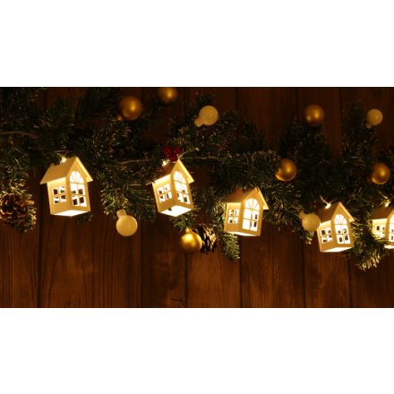 Tracon LED karácsonyi lánc, házikó, fehér, fa, elemes (X22058)