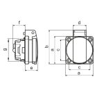 Tracon TICS-105S Beépíthető csatlakozóaljzat, oldalsó védőérintkezővel, kerek 16A, 250V, 2P+E, IP54
