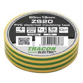 Tracon szigetelőszalag, zöld/sárga, 20m, ZS20